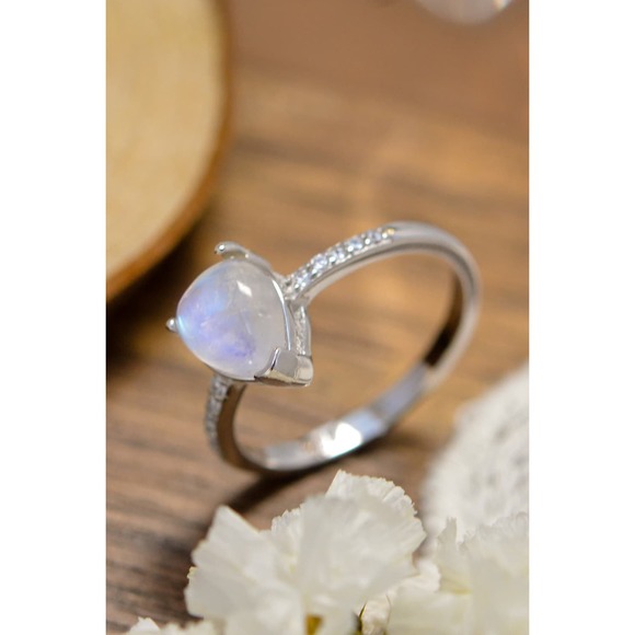 Koala and Kween Jewelry - Natural Moonstone Teardrop Side Stone Ring Size 8